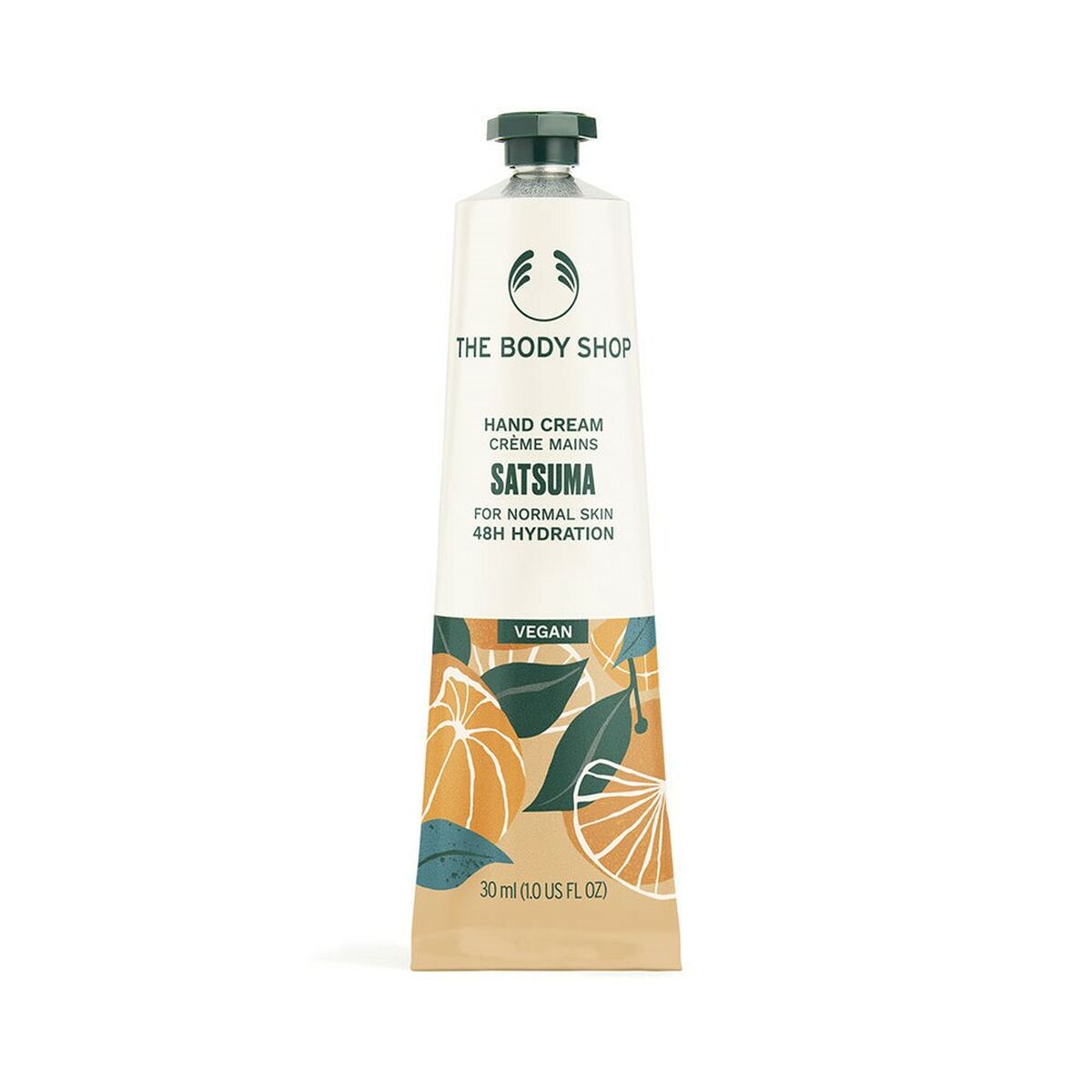 Lotion mains The Body Shop Satsuma 30 ml, hydrating hand cream for normal skin, vegan, non-tested on animals.