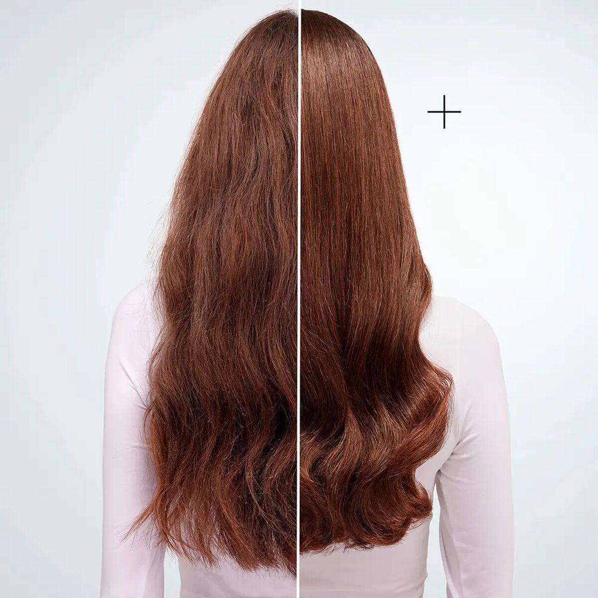 Before and after image showing the transformation of hair using Redken Acidic Color Gloss, enhancing shine and smoothness.