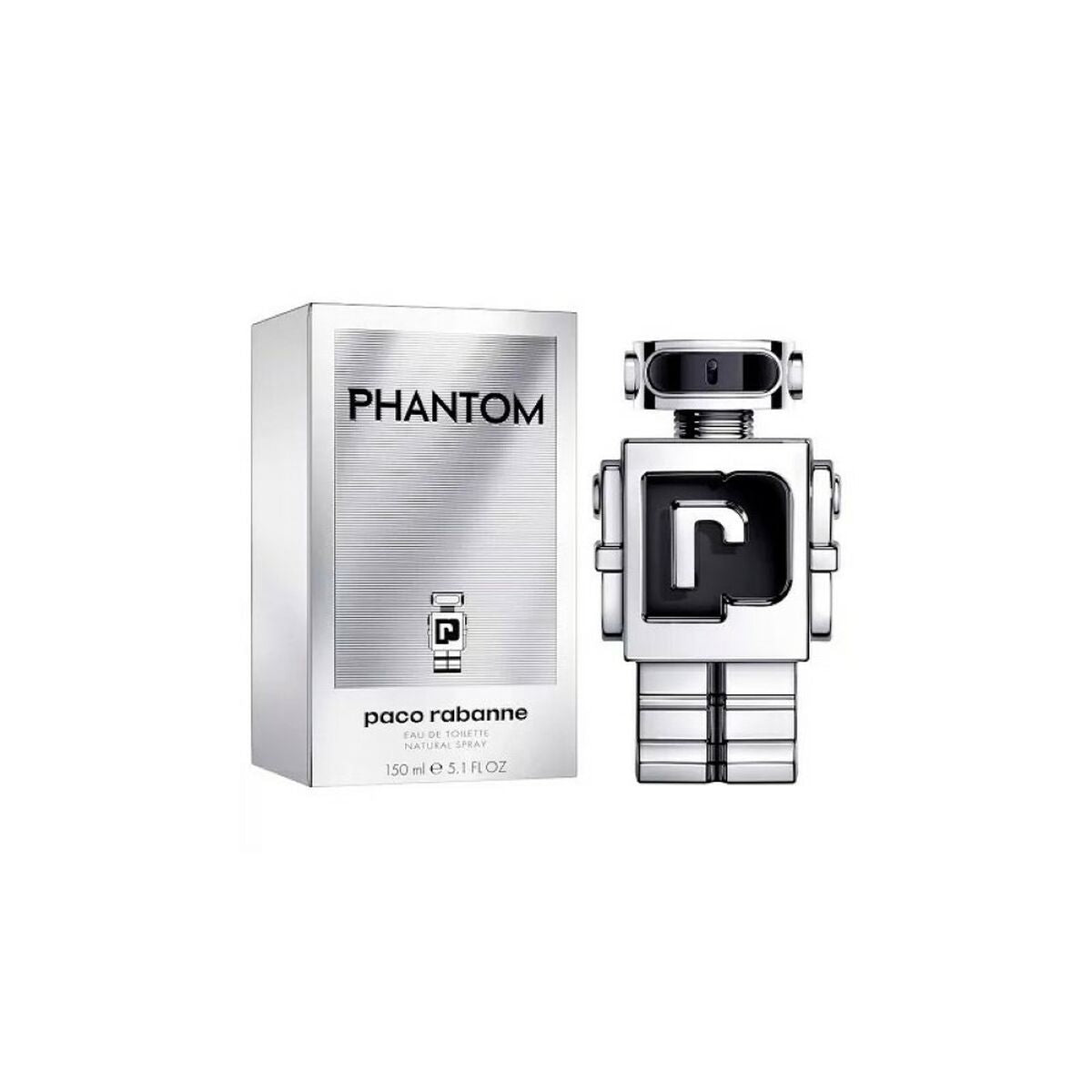 Parfum Homme Paco Rabanne Phantom EDT 150 ml, flacon en robot, packaging élégant et durable.