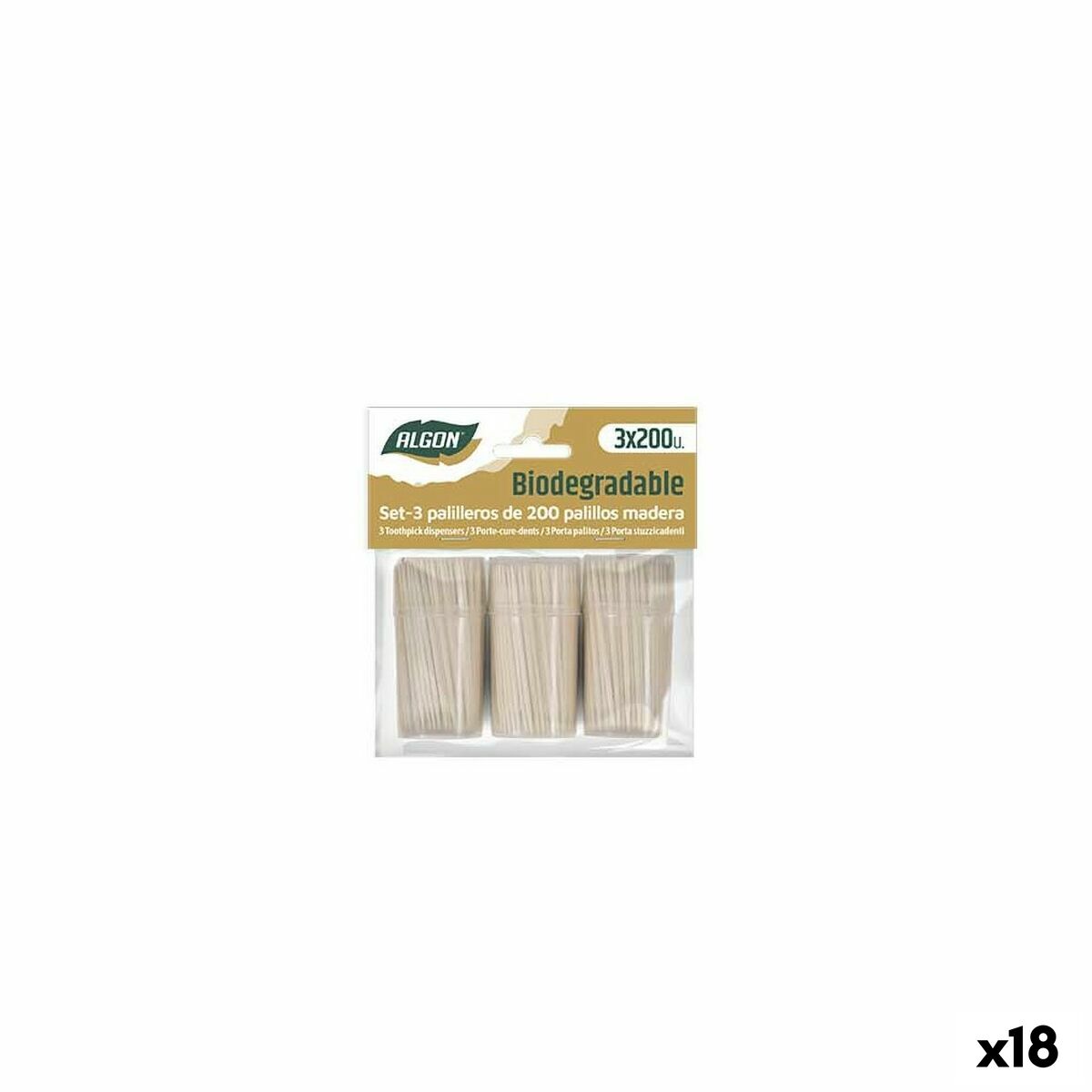 Cure-dents Algon Bois, paquet de 3 x 200 pièces, biodégradables, pour une meilleure hygiène buccale.