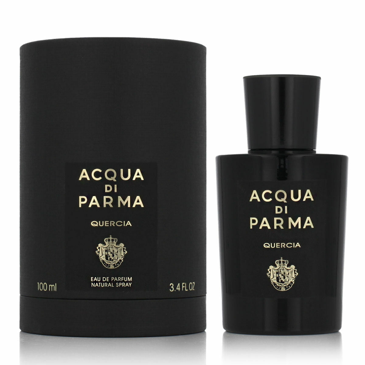 Parfum Acqua Di Parma Quercia 100ml EDP, unisexe, élégant flacon noir et packaging premium.