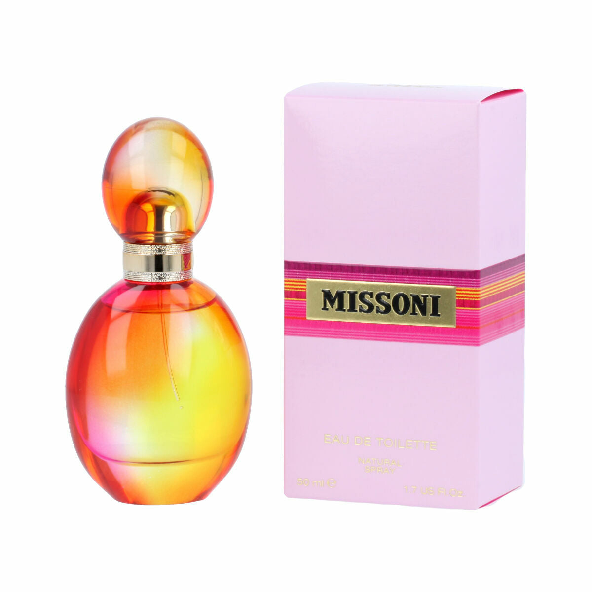 Missoni Femme EDT perfume bottle and packaging, showcasing vibrant colors and elegant design.